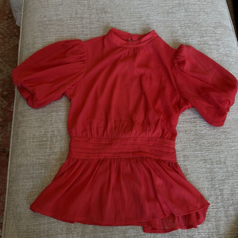 A. Calin by Flying Tomato Women’s Red Short Sleeve Peplum Blouse Size Small